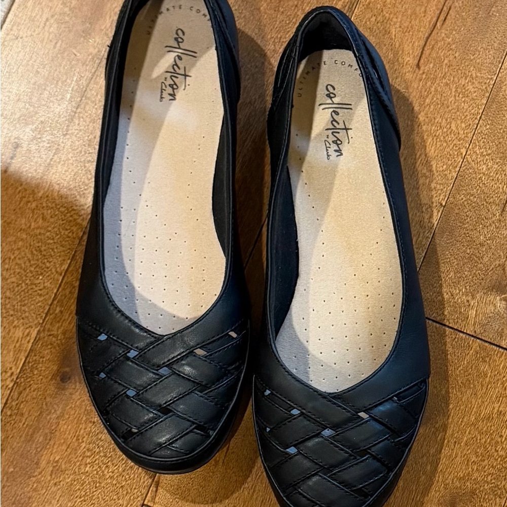 Clarks Ultimate Comfort Collection Black Ballet Woven Flats-WIDE WIDTH